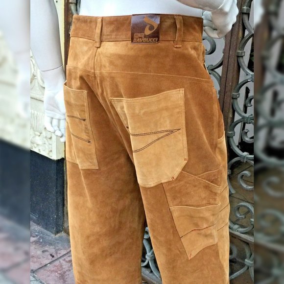 Men’s Davoucci Wheat Tiny Corduroy Genuine Suede Leather Pants - Picture 10 of 10